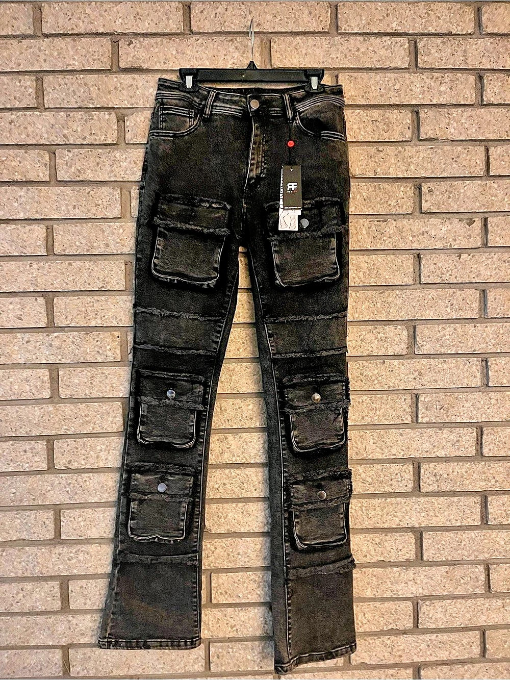 Redfox Jeans Stacked Cargo Jeans Skinny Jeans in Black Size Large
